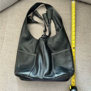 Classic Black Leather Hobo with Tassel Accent